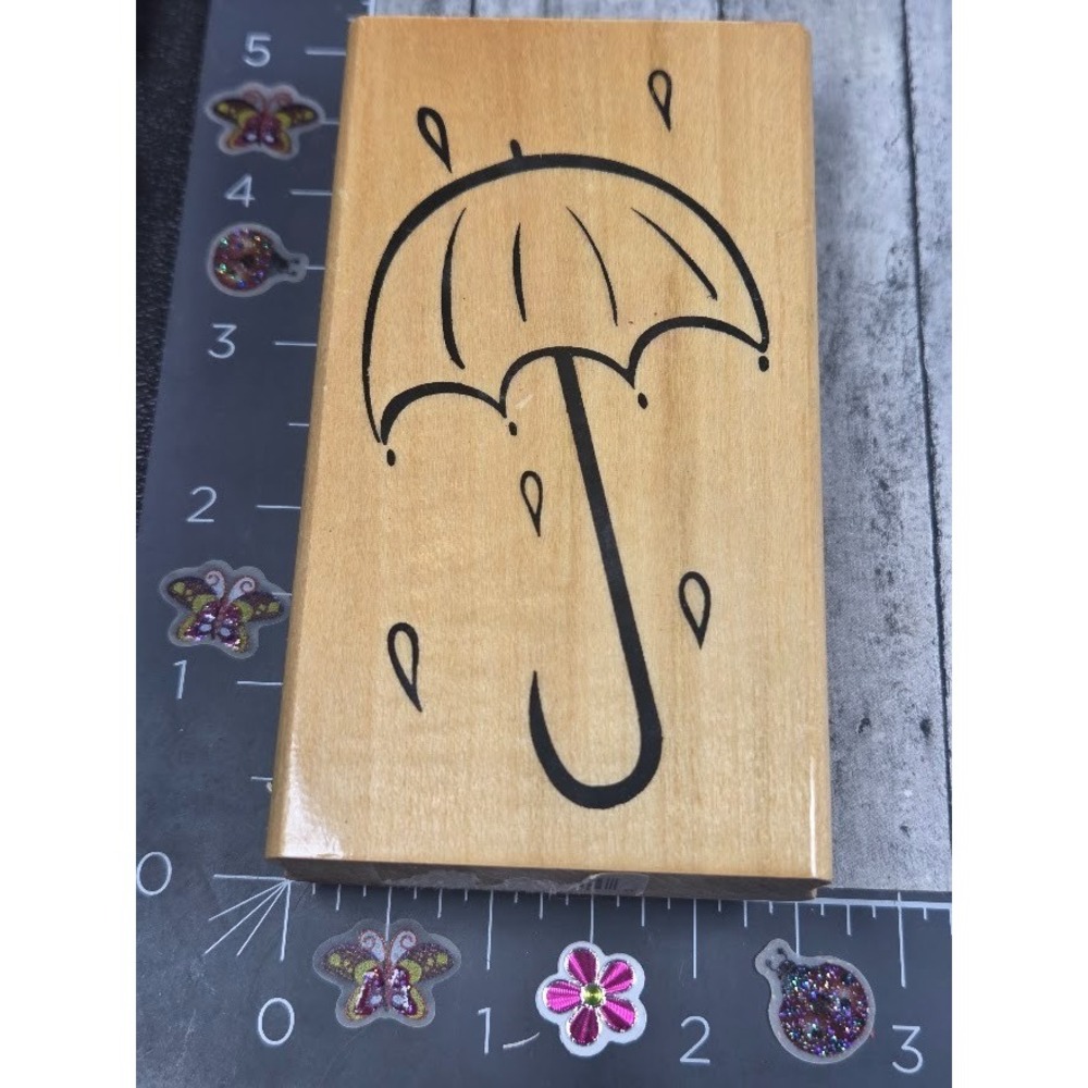 Anita's Umbrella Rain Rubber Stamp Wood #O43